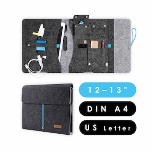 Cartella organizer A4 in feltro con molti scomparti, adatta per tablet e laptop fino a 13 pollici, organizer da viaggio grigio scuro-grigio chiaro (KOCO L)