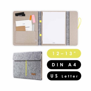 Felt document folder suitable for A4 documents as well as tablets and laptops up to 13 inches, A4 felt folder in light grey-beige (HELLA)