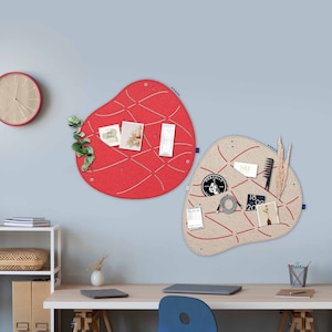 2 organic pinboards with slots for pinning and sticking, felt memo board, kitchen pinboard, office pinboard, home office memo board (OKO2+3)
