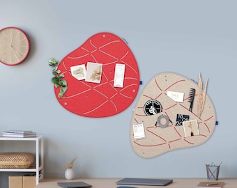 2 organic pinboards with slots for pinning and sticking, felt memo board, kitchen pinboard, office pinboard, home office memo board (OKO2+3)