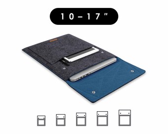 Notebook-Filzhülle für Tablets & Laptops mit Druckknöpfen in dunkelgrau-dunkelblau, Steckhülle für iPad in 5 Größen, 10 bis 17 Zoll (ENNO)