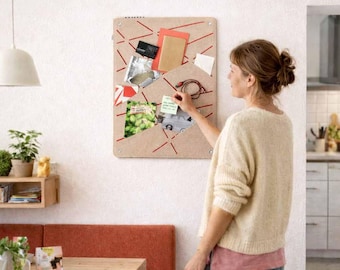 Rectangular pinboard with slots for pinning and inserting, felt memo board, kitchen pinboard, attractive office pinboard, home office memo board (REK)