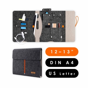 Cartella organizer A4 in feltro con molti scomparti, adatta per tablet e laptop fino a 13 pollici, organizer da viaggio in grigio scuro-beige (KOCO L)