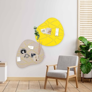 2 organic pinboards with slots for pinning and sticking, felt memo board, kitchen pinboard, office pinboard, home office memo board (OKO2+3)