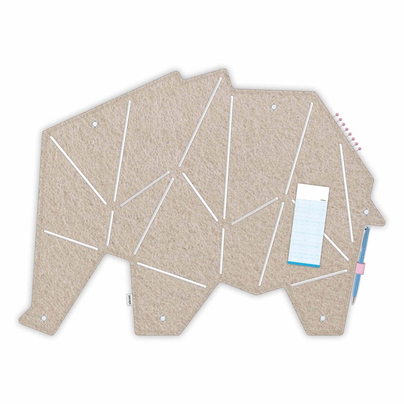 Elephant pin board for sticking & pinning made of felt, animal pin board for children or animal lovers, modern pin board for children's rooms ELE beige-weiss