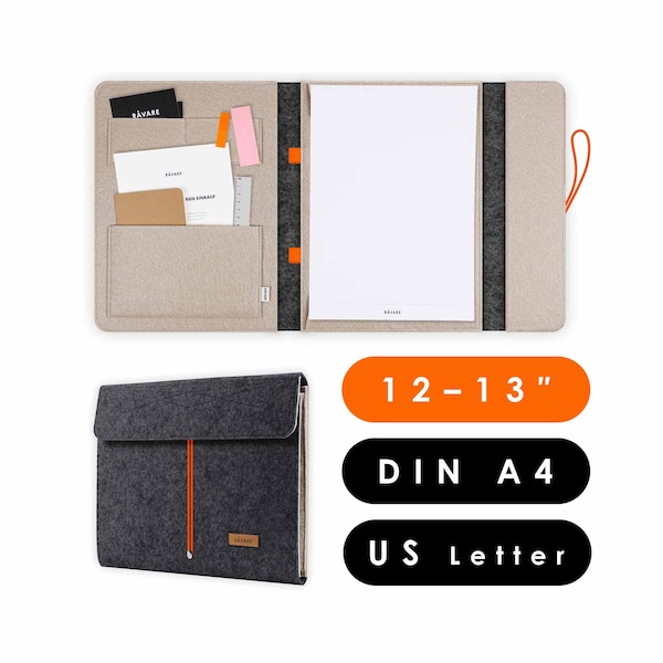 Felt document folder suitable for A4 documents as well as tablets and laptops up to 13 inches, A4 felt folder in dark grey-beige (HELLA)