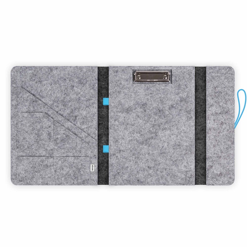 Document folder with clipboard suitable for A4 documents as well as tablet & laptop up to 13 inches, office folder made of felt in dark grey-light grey HUGGO image 5