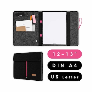 Felt document folder suitable for A4 documents as well as tablets and laptops up to 13 inches, A4 felt folder in black-dark grey (HELLA)