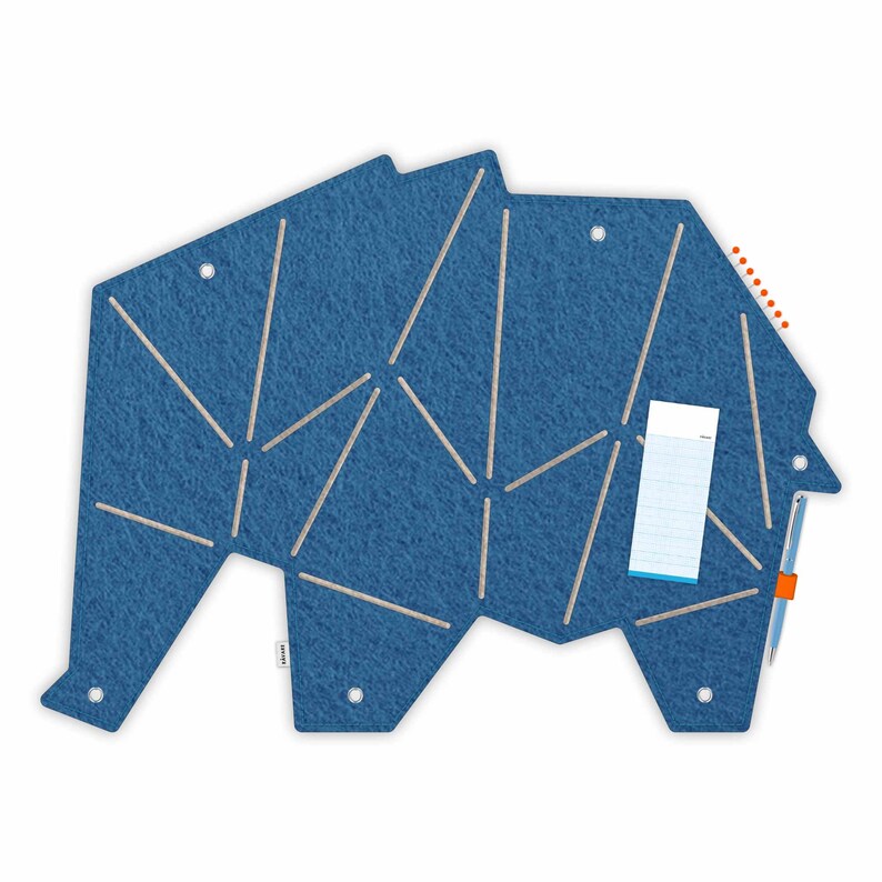 Elephant pin board for sticking & pinning made of felt, animal pin board for children or animal lovers, modern pin board for children's rooms ELE dunkelblau-beige