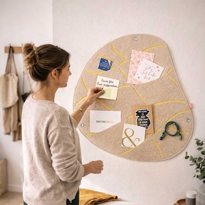 Pinnwand organisch mit Schlitzen zum Pinnen und Stecken, Memoboard Filz, Pinnwand Küche, schöne Pinnwand Büro, Memoboard Home Office (OKO1)