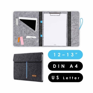 Document folder with clipboard suitable for A4 documents as well as tablet & laptop up to 13 inches, office folder made of felt in dark grey-light grey HUGGO image 1
