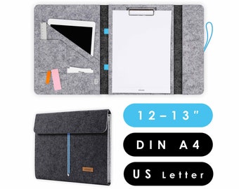 Document folder with clipboard suitable for A4 documents as well as tablet & laptop up to 13 inches, office folder made of felt in dark grey-light grey (HUGGO)