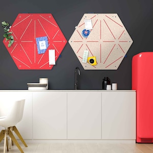 Honeycomb pinboard with slots for pinning and sticking, felt memo board, kitchen pinboard, beautiful office pinboard, home office memo board (HEX)