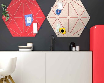 Memo board for sticking and pinning in hexagon shape, modern vision board for the office, cool kitchen pin board, colored pin board for children's room (HEX)