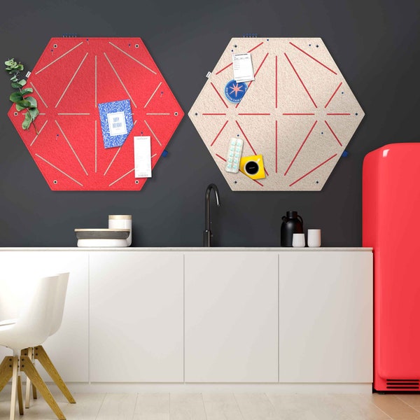 Memoboard zum Stecken & Pinnen in Hexagon-Form, modernes Visionboard fürs Büro, coole Küchen-Pinnwand, farbiges Pinboard Kinderzimmer (HEX)