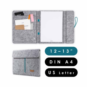 Felt document folder suitable for A4 documents as well as tablets and laptops up to 13 inches, A4 felt folder in light grey-light grey (HELLA)