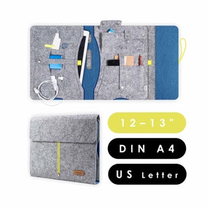 Cartella organizer A4 in feltro con molti scomparti, adatta per tablet e laptop fino a 13 pollici, organizer da viaggio grigio chiaro-blu scuro (KOCO L)