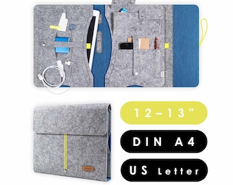 A4 organizer folder made of felt with many compartments, suitable for tablets and laptops up to 13 inches, travel organizer light grey-dark blue (KOCO L)