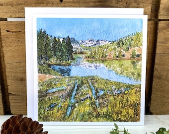 Mountain landscape greeting card with envelope, adventure watercolor card notecard, all-occasion cards, blank art card, inspiring quote