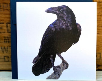 Raven card, crow card, greeting card with envelope, notecard, blank art card, bird card, bird lover gift, wildlife card