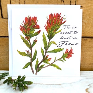 Het is zo lief om te vertrouwen op de wenskaart van Jesus Hymn, christelijke kaart, Indiase penseel bloemen aquarel wenskaart, bemoedigende kaart