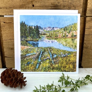 Cartão de saudação de paisagem de montanha com envelope, cartão de aquarela de aventura, cartões para todas as ocasiões, cartão de arte em branco, citação inspiradora