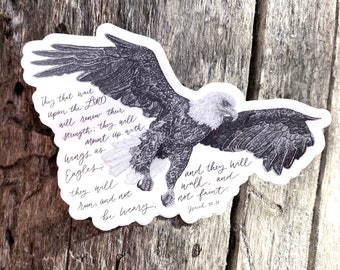 Isaiah 40 31 Eagle sticker, Christian eagle decal waterproof vinyl sticker, bible verse sticker, eagle laptop car sticker, stocking stuffer