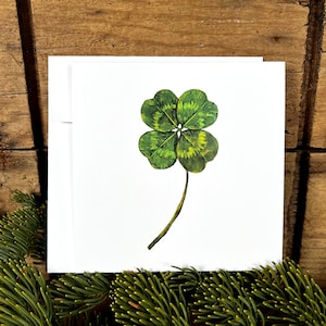 Carte de vœux de trèfle à quatre feuilles, carte d’art d’illustration d’aquarelle botanique de trèfle, carte de note vierge, carte de la Saint-Patrick, carte d’Irlande