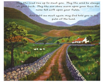 Ireland Religious art print, Irish blessing art print, May the road rise up to meet you, Religious gift, St. Patrick's Day, Ireland painting