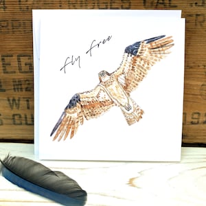 Biglietto d'auguri ispiratore, biglietto Osprey, laurea, per tutte le occasioni, pensando a te, biglietto per appunti acquerello amante degli uccelli, biglietto della fauna selvatica
