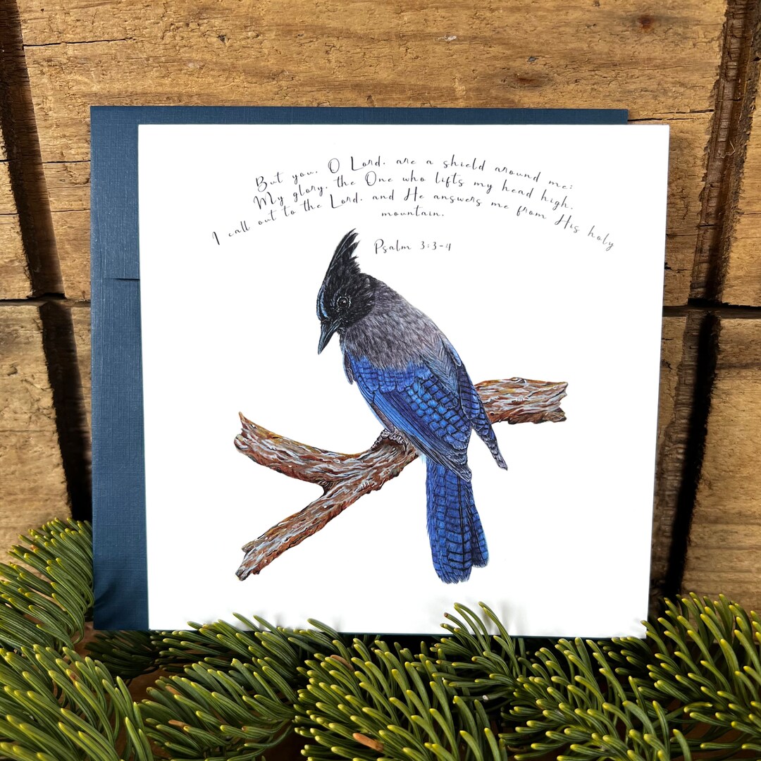 Steller's Jay Bible Verse Card, You O Lord Are a Shield Around Me ...