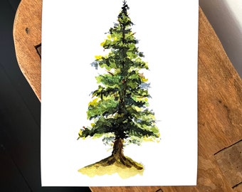 Watercolor Pine tree print, nature botanical art print, tree watercolor illustration, wall art, nature lover gift, evergreen tree, mountain