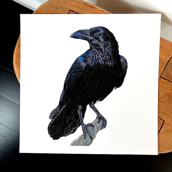 カラスの絵画、カラスのアートプリント、カラスのアート、鳥愛好家、壁