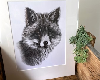 Forest Fox Illustration fine art giclee print, rustic home decor wall art for wildlife and nature lover, wall decor for cabin, lakehouse