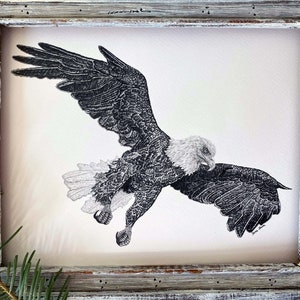 Bald Eagle print from original illustration &quot;Rise Up&quot; of the Woodland Wildlife Series.  Wall art home decor gift for nature lovers.