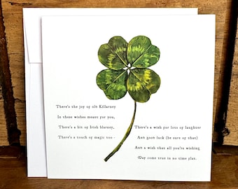 St. Patrick's Day card, Four-leaf clover greeting card, Irish blessing, clover Ireland card, luck card