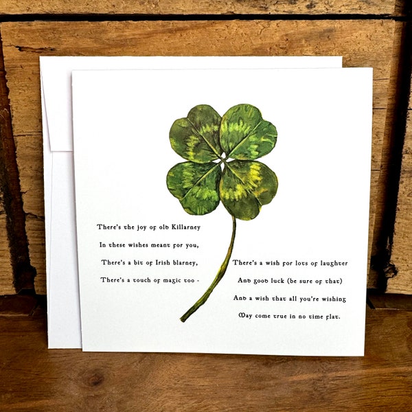 St. Patrick's Day card, Four-leaf clover greeting card, Irish blessing, clover Ireland card, luck card