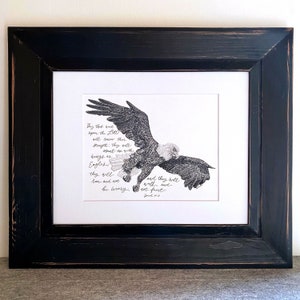 Isaiah 40 31 Bald Eagle bible verse art print, scripture wall art and home decor from original illustration for Christian gift, eagle verse