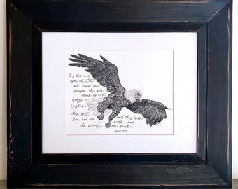 Isaiah 40 31 Bald Eagle bible verse art print, scripture wall art and home decor from original illustration for Christian gift, eagle verse