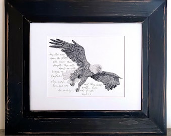 Isaiah 40 31 Bald Eagle bible verse art print, scripture wall art and home decor from original illustration for Christian gift, eagle verse