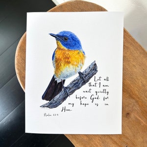 Bird Art Bible Verse Art Print, Let All That I Am Wait Quietly Before ...