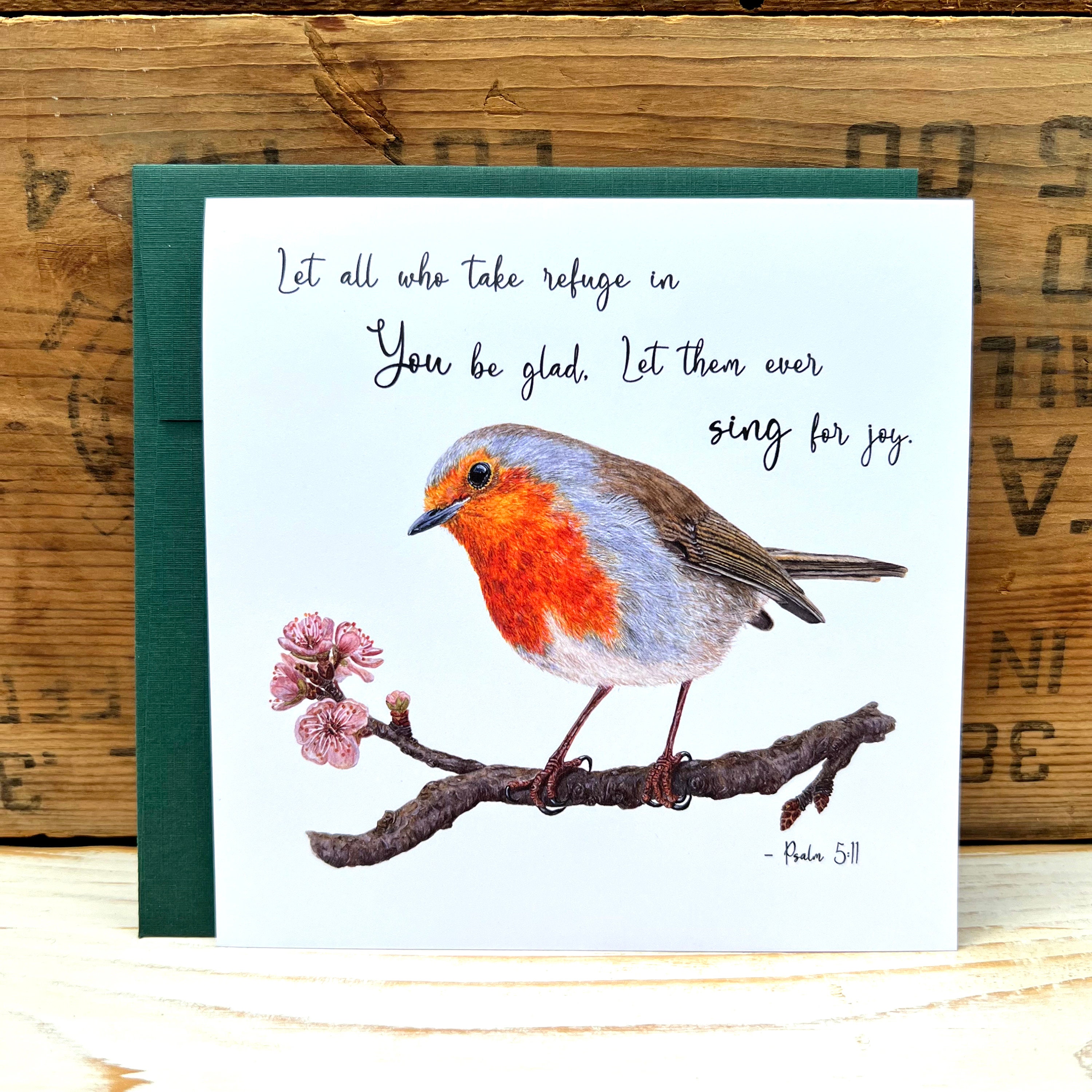 Robin Bird Christian Card, Psalm 5:11 Bible Verse Card, Greeting Card ...
