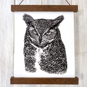Owl wall art woodland wildlife illustration print, fine art home decor art print for nature lover, owl nursery decor
