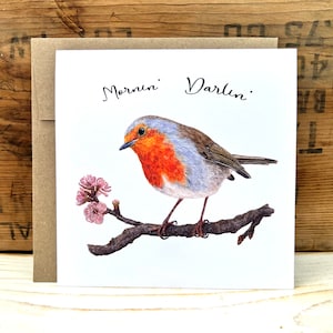 Mornin' Darlin' quote Robin greeting card with envelope, bird card, watercolor bird notecard, blank art card, bird lover gift wildlife card Recycled Kraft