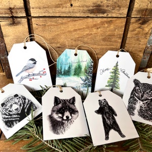 Luxury gift tags, large gift tags for all-occasions, Woodland wildlife, watercolor gift tags, bear, fox, owl gift tags, woodsy gift image 2