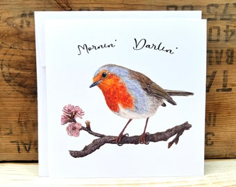 Mornin' Darlin' quote Robin greeting card with envelope, bird card, watercolor bird notecard, blank art card, bird lover gift wildlife card
