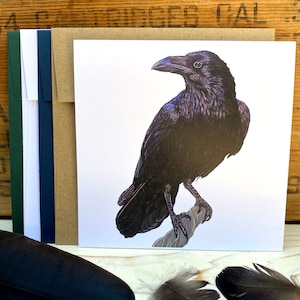 Raven card, crow card, greeting card with envelope, notecard, blank art card, bird card, bird lover gift, wildlife card image 2