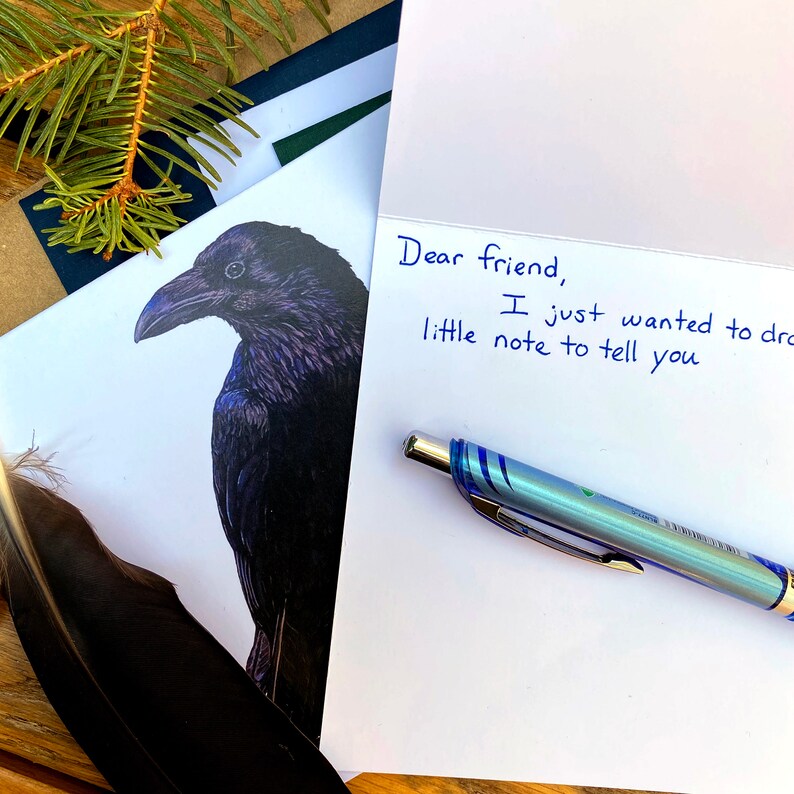 Raven card, crow card, greeting card with envelope, notecard, blank art card, bird card, bird lover gift, wildlife card image 7