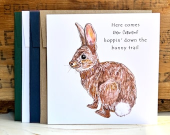 Peter Cottontail greeting card with envelope, Easter card bunny card, watercolor rabbit art card, wildlife illustration card, Beatrix potter