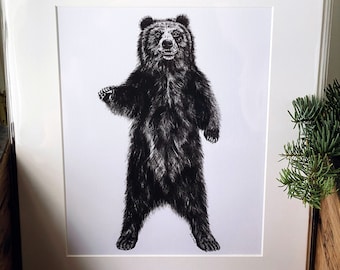 Bear fine art illustration print, wildlife wall art and nature wall decor, perfect nursery or rustic home decor, bear art prints